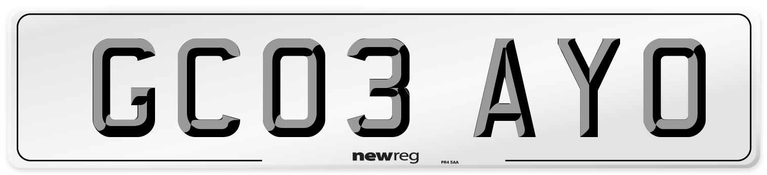 GC03 AYO Number Plate from New Reg